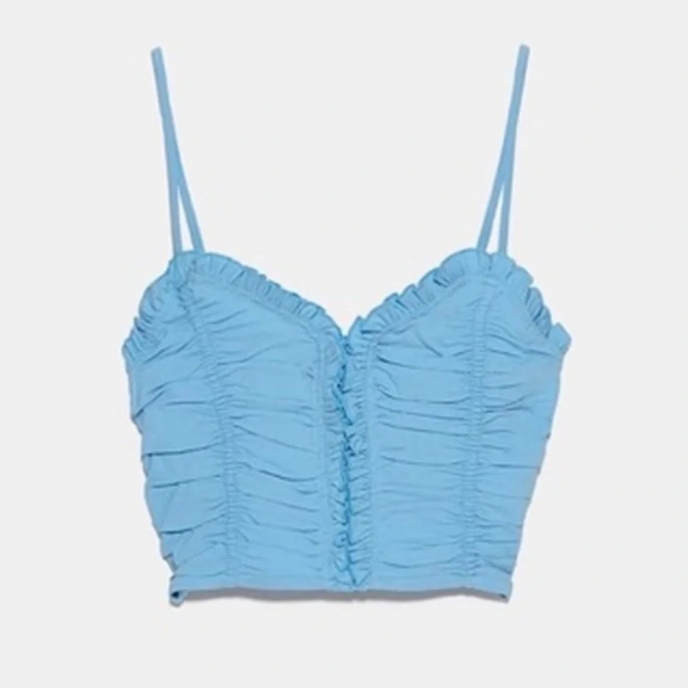 Zara Blue Ruffle Crop top - Picture 3 of 10